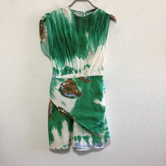 Zara NWT Size Small Green Short Abstract Tie Dye Dress - Picture 3 of 16